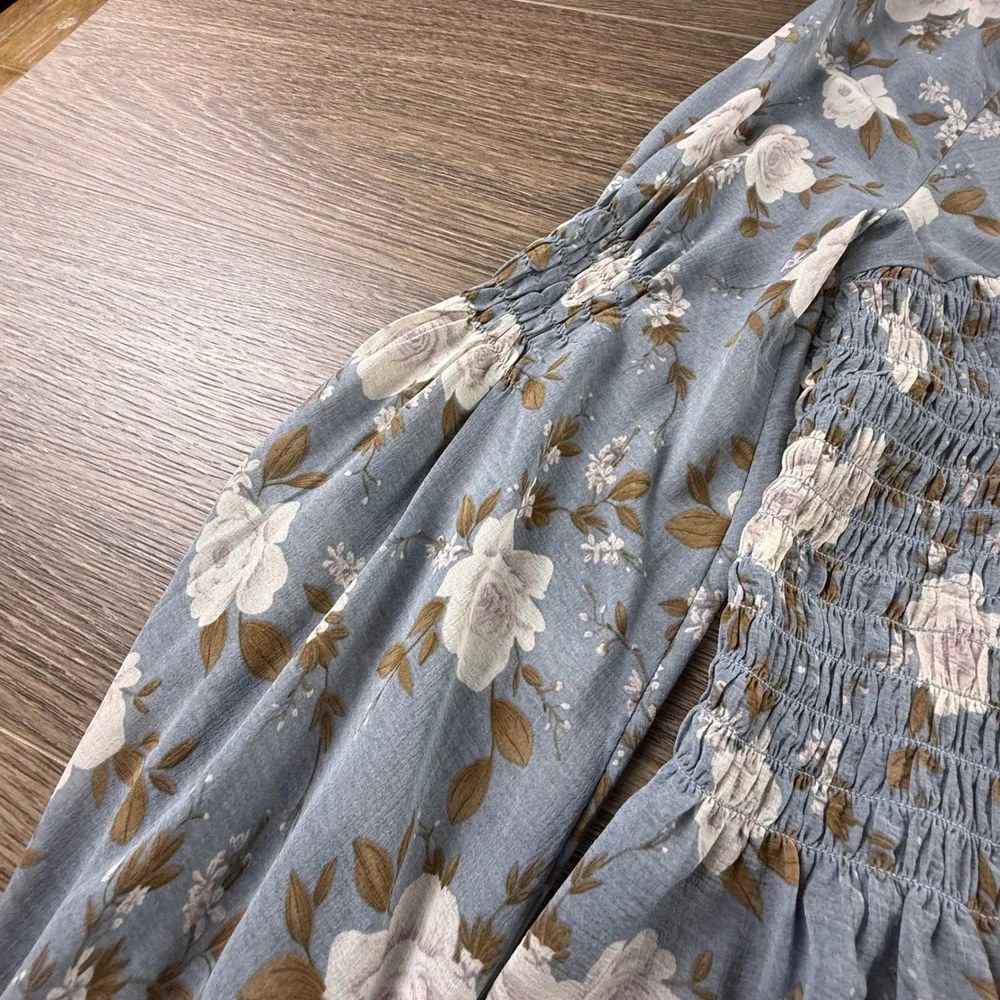 American Eagle Outfitters Floral Smocked Peplum Blouse NWT Boho Indie Flowy XS